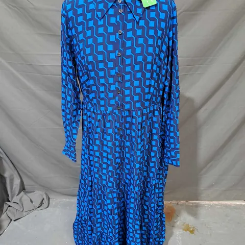 BODEN FLO MIDI SHIRT DRESS IN BLUE/BLACK - UK 14P