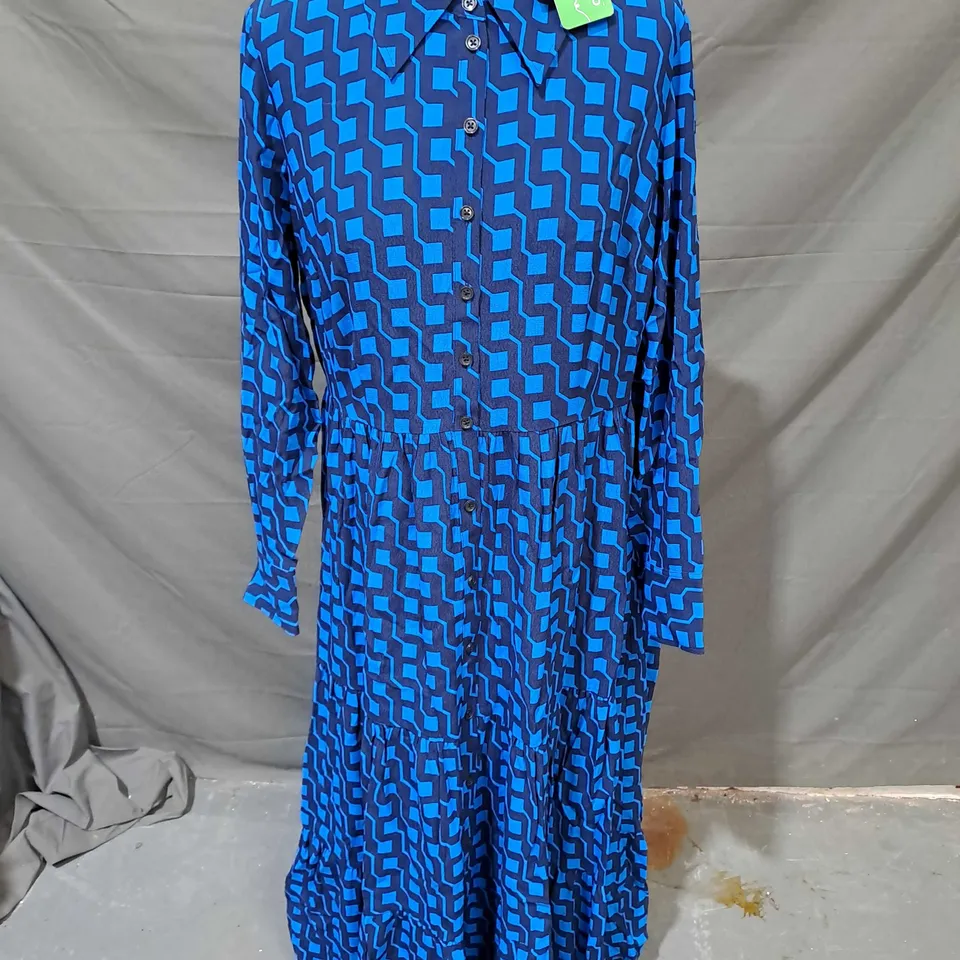 BODEN FLO MIDI SHIRT DRESS IN BLUE/BLACK - UK 14P