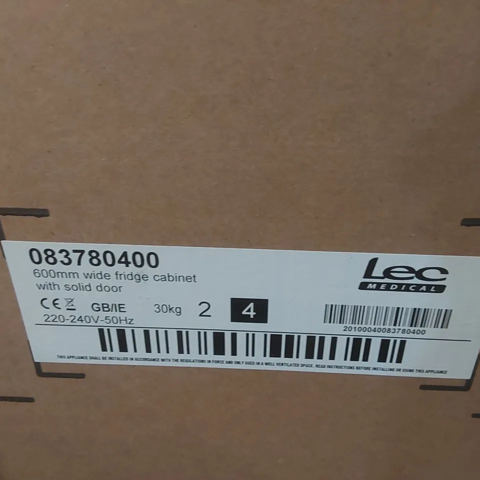 BOXED LEC MEDICAL 600MM WIDE FRIDGE CABINET WITH SOLID DOOR
