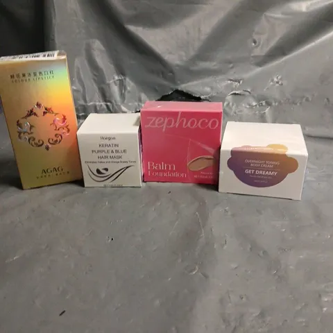 APPROXIMATELY 20 HEALTH AND BEAUTY PRODUCTS TO INCLUDE ZEPHOCO BALM FOUNDATION, LIPSTICKS AND KERATIN PURPLE AND BLUE HAIR MASK