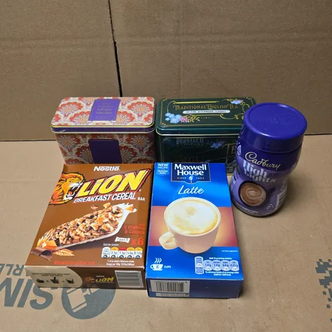 APPROXIMATELY 10 ASSORTED FOOD/DRINK PRODUCTS TO INCLUDE LION CEREAL BAR, MAXWELL HOUSE COFFEE, ENGLISH TEA ETC 