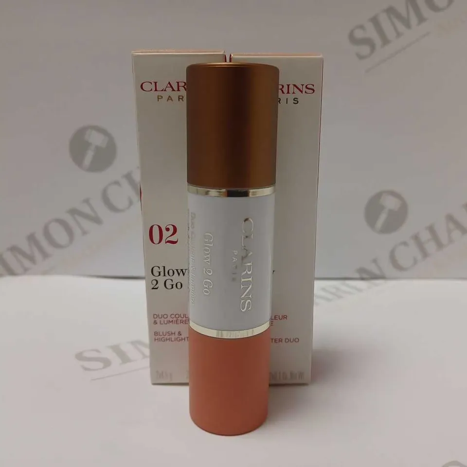 LOT OF 2 CLARINS LADIES GLOW 2 GO BLUSH & HIGHLIGHTER DUO - #02 GOLDEN PEACH