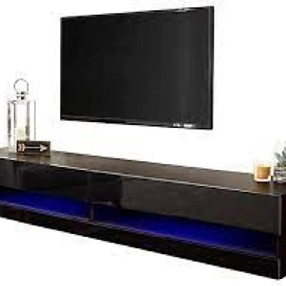 BOXED GALICIA 180CM WALL TV UNIT WITH LED BLACK