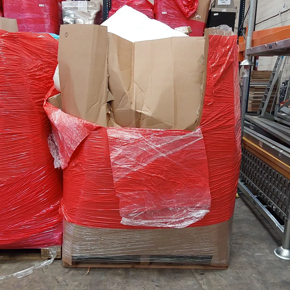 PALLET OF ASSORTED ITEMS INCLUDING: ELECTRIC OVEN, OFFICE CHAIR,  MATTRESS TOPPER, DESIGNER RUG, TOILET SEAT