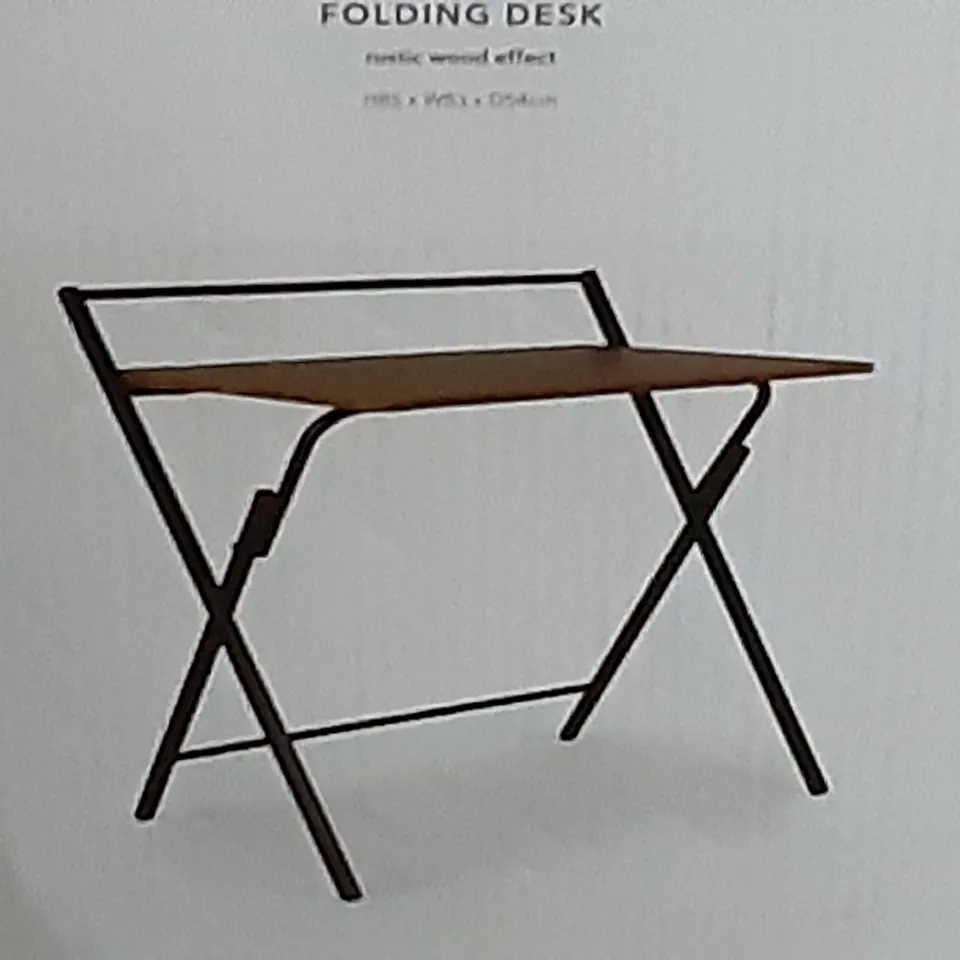 BOXED EVELYN FOLDING DESK IN RUSTIC WOOD EFFECT , H85 X W83 X  D54CM 