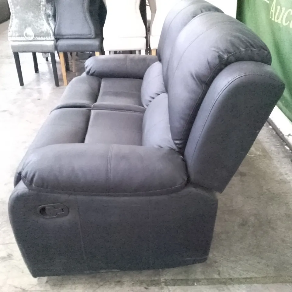 QUALITY DESIGNER 2 SEATER MANUAL RECLINER SOFA - BLACK LEATHER 