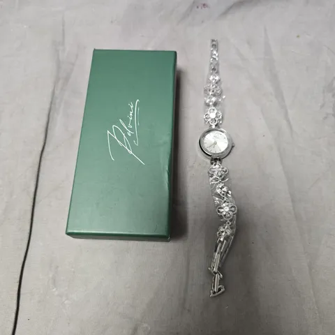 BEE SISTER BRACELET WATCH – FLORAL SILVER-TONE LINK BAND, STAINLESS STEEL