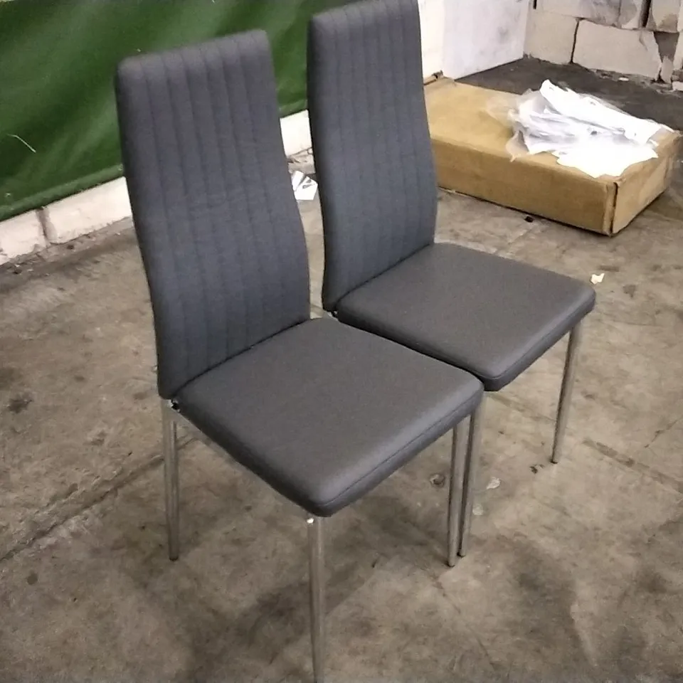 SET OF 2 GREY LEATHER DINING CHAIRS WITH CHROME LEGS 