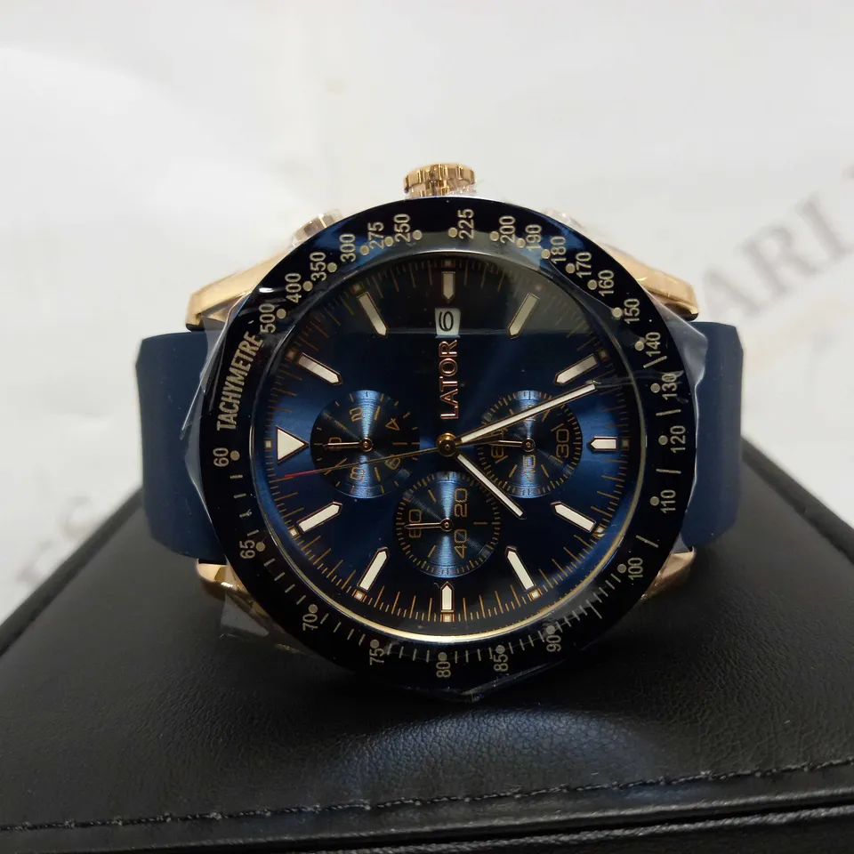 LATOR CALIBRE BLUE DIAL RUBBER STRAP WATCH RRP £500