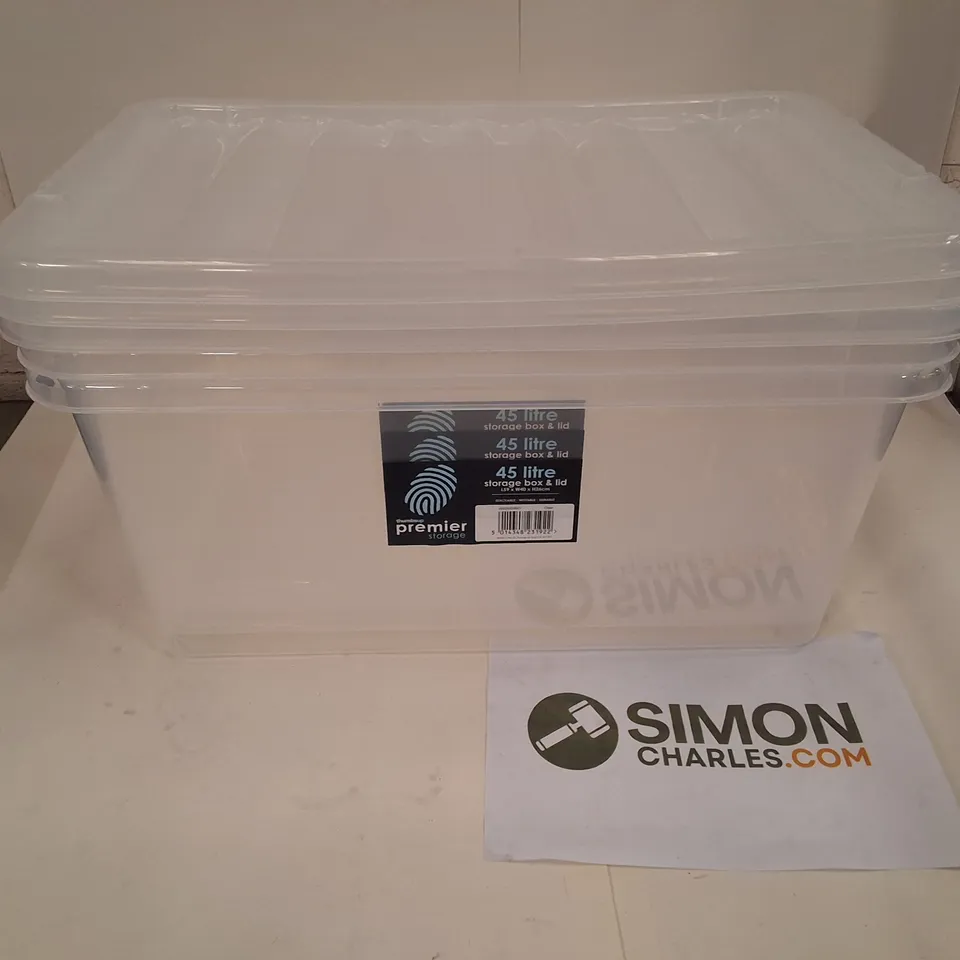 LOT OF 3 THUMBS UP PREMIER STORAGE 45L STORAGE BOXES WITH LIDS