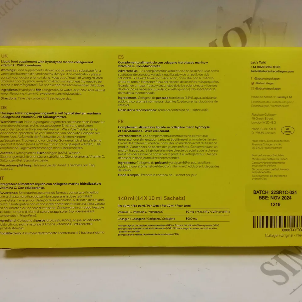 MAXINE LACEBY ABSOLUTE COLLAGEN ORIGINAL LEMON FLAVOUR MARINE COLLAGEN ORAL SUPPLEMENT 140ML	