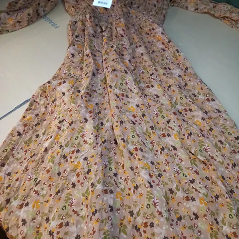 SEZANE COFFEE DITSY 70'S INSPIRED MIDI DRESS - SIZE 10