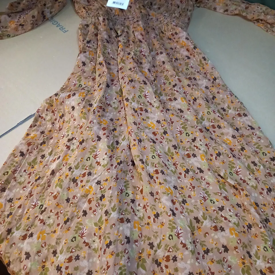 SEZANE COFFEE DITSY 70'S INSPIRED MIDI DRESS - SIZE 10