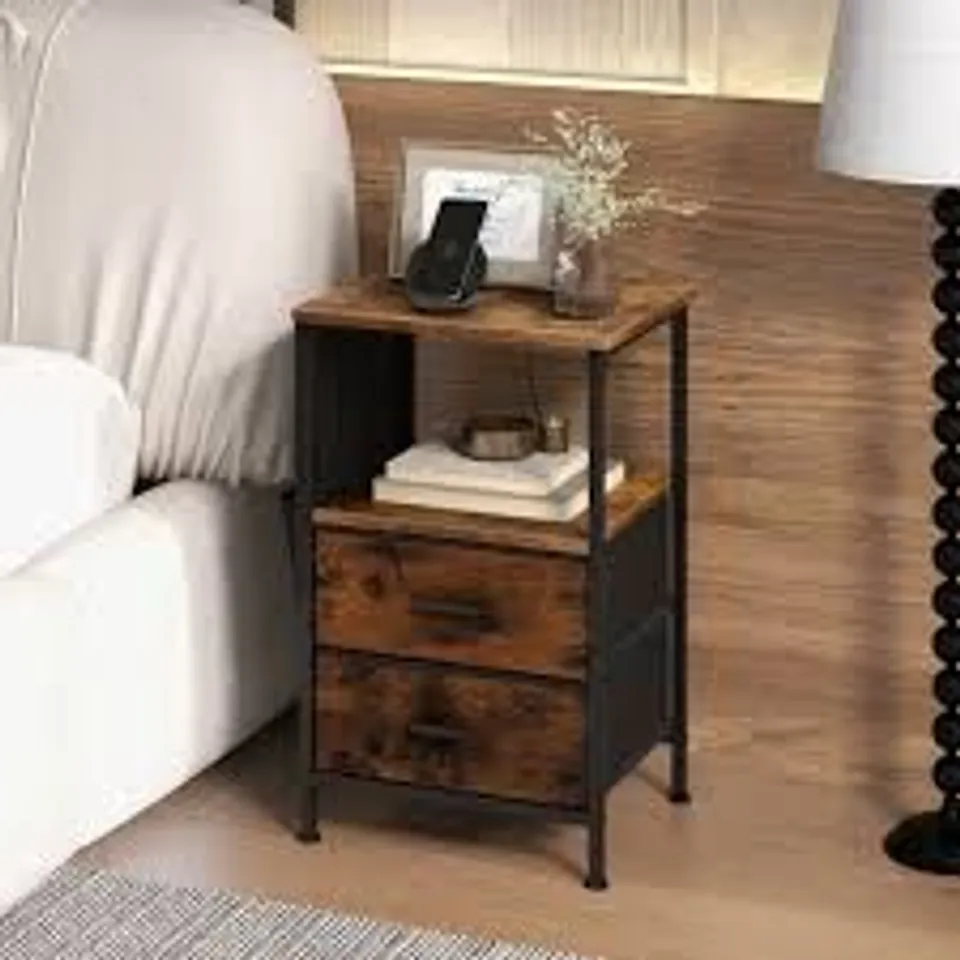 BOXED COSTWAY 2 DRAWER SINGLE SHELF RUSTIC BROWN NIGHTSTAND SET OF 2