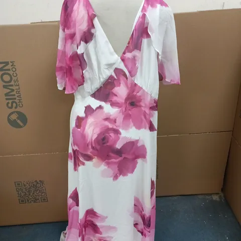 KALEIDOSCOPE WOMEN'S FLORAL PRINT DRESS, WHITE WITH PINK FLOWERS, UK 14 (EU 42)
