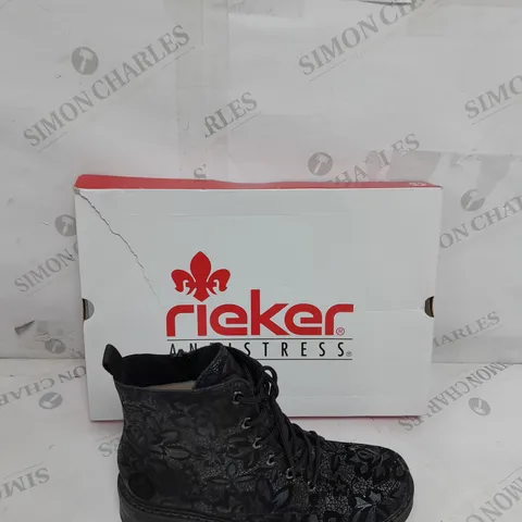 BOXED PAIR OF REIKER LACE UP BOOTS IN NAVY - SIZE 5