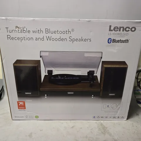 BOXED LENCO LS-100WD BELT DRIVE TURNTABLE WITH WOODEN SPEAKERS