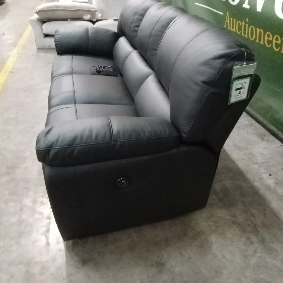 LEIGHTON LEATHER/FAUX LEATHER HIGH BACK 3 SEATER POWER RECLINER SOFA - BLACK RRP £1449