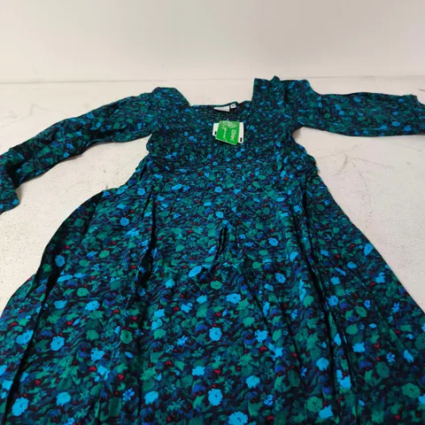 ICHI FLORAL PRINT DRESS – TEAL/BLUE, UK 8 (EU 36)