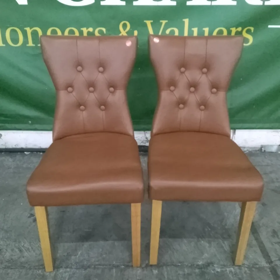 SET OF 2 NEW BEWLEY BROWN LEATHER DINING CHAIRS (OAK LEG)