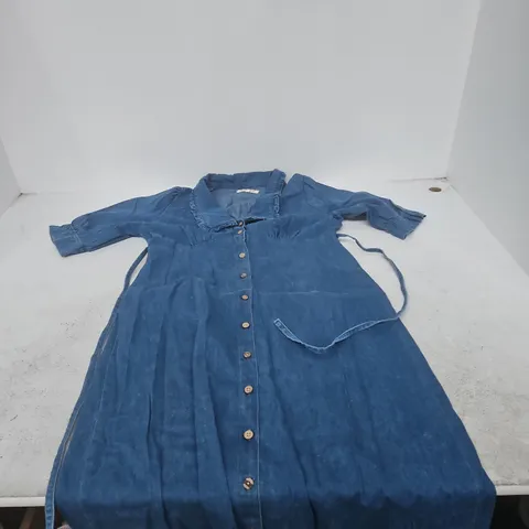 NOBODY'S CHILD DENIM DRESS – BUTTON-FRONT, TIE BELT, UK 12 (EU 40, US 8)