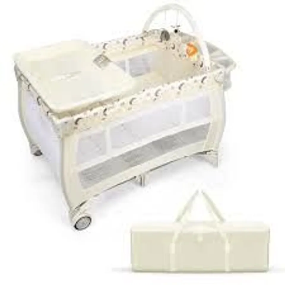 BOXED  3 IN 1 CONVERTIBLE BASSINET COT WITH CHANGING TABLE AND TOY BAR