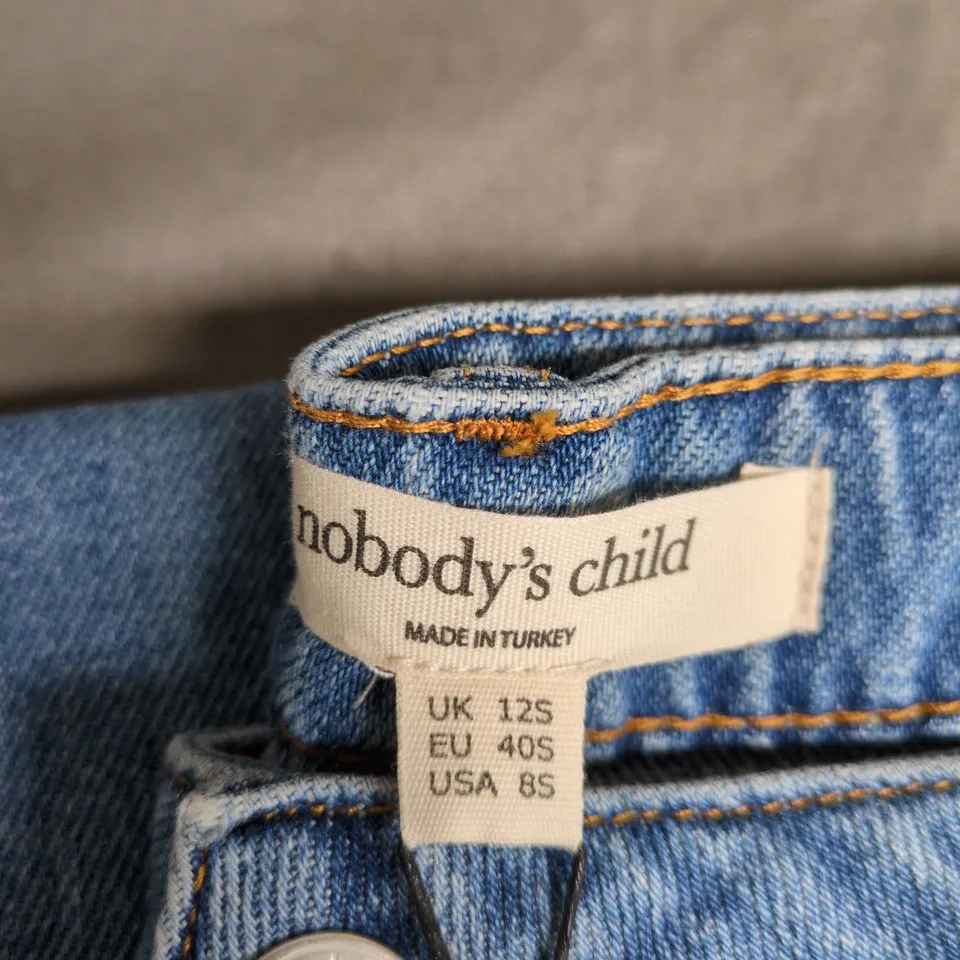 NOBODY'S CHILD WIDE LEG JEANS TURN UP – UK 12S, BLUE