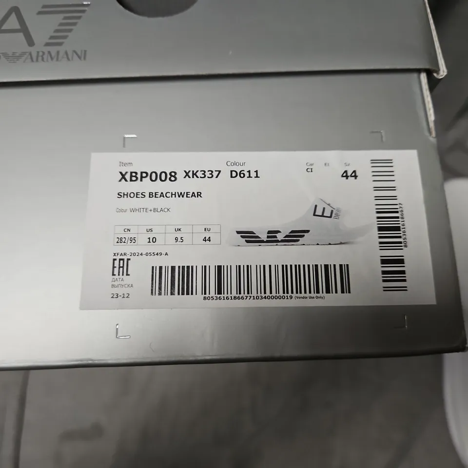 BOXED EA7 EMPORIO ARMANI SLIDES – WHITE, UK 9.5 (EU 44) BEACHWEAR