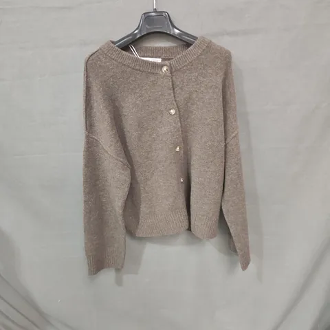 PULL&BEAR WOMEN'S BROWN KNIT CARDIGAN – BUTTON FRONT, UK 12 (EU M)