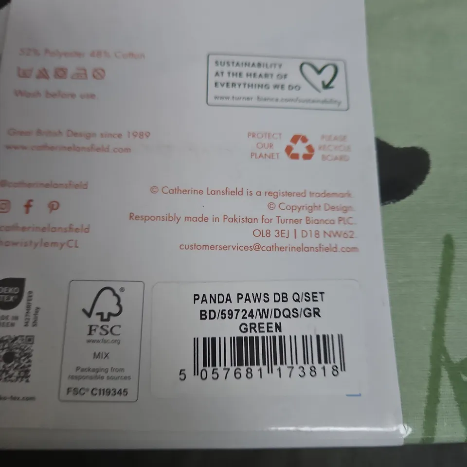 Catherine Lansfield Panda Paws Duvet Set – Green, Kids Collection