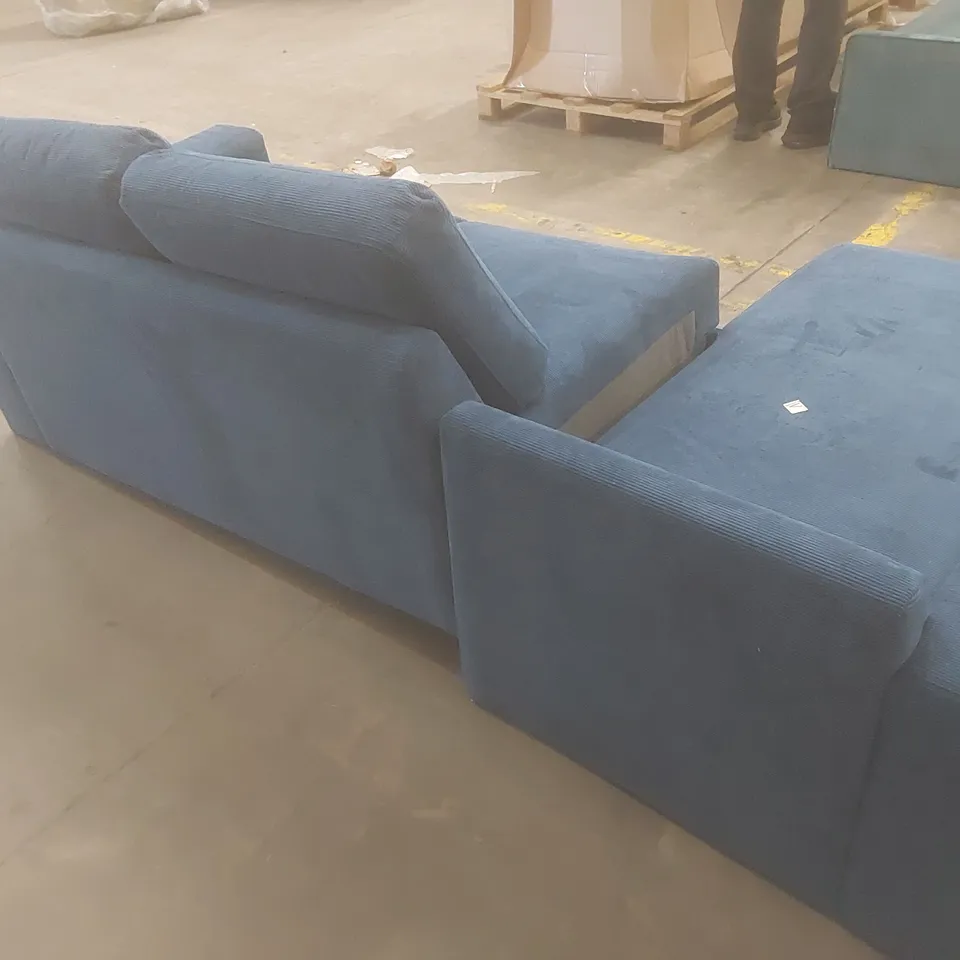 DESIGNER FABRIC UPHOLSTERED CORNER CHAISE SOFA - BLUE 