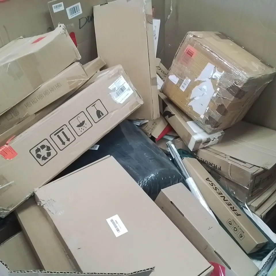 PALLET CONTAINING VARIOUS ASSORTED BOXED HOUSEHOLD ITEMS TO INCLUDE: OFFICE CHAIR, AIR PURIFIER, AIRFRYER, HEATED BLANKET AND LOTS MORE UNMARKED BOXED ITEMS 