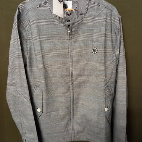 BAGGED PRETTY GREEN PRINCE OF WALES HARRINGTON GREY COAT - XL