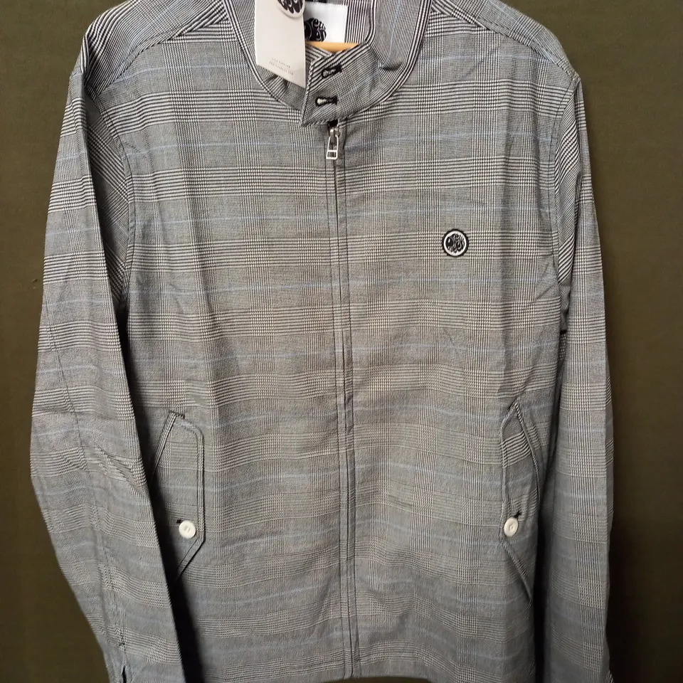 BAGGED PRETTY GREEN PRINCE OF WALES HARRINGTON  GREY COAT - XL