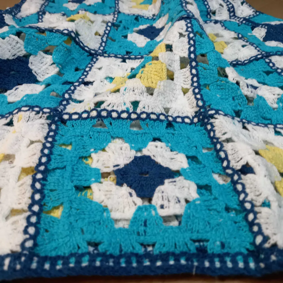 BOOHOO BLUE PATCHWORK CROCHET MINI DRESS - SMALL/MEDIUM