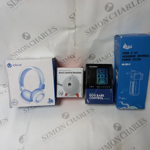 APPROXIMATELY 30 ASSORTED ITEMS TO INCLUDE KIDS BLUETOOTH HEADPHONES, DOG BARK CONTROL DEVICE, AQUARIUM INTERNAL POWER FILTER ETC.