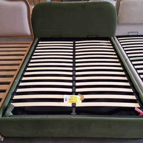 MABELLE UPHOLSTERED OTTOMAN BED FRAME - BED CURVED HEADBOARD - GREEN