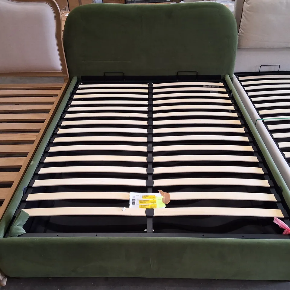 MABELLE UPHOLSTERED OTTOMAN BED FRAME - BED CURVED HEADBOARD - GREEN