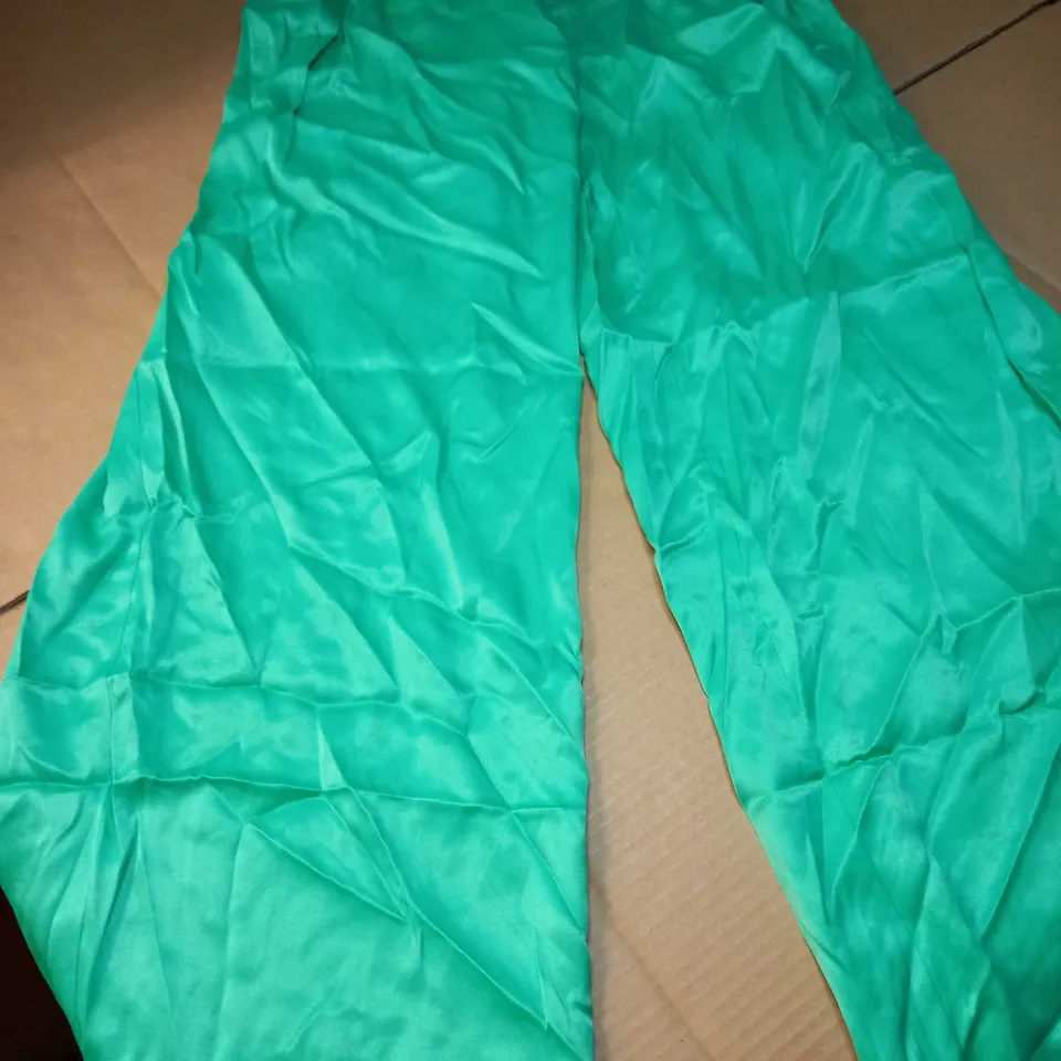 ZARA GREEN SATIN WIDE LEG TROUSERS - MEDIUM