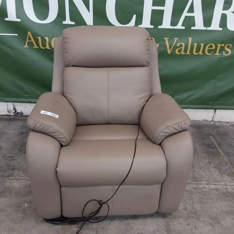 QUALITY BRITISH DESIGNER G PLAN KINGSBURY POWER RECLINING EASY CHAIR CAPRI MUSHROOM LEATHER 