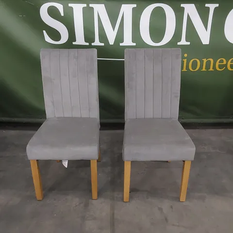SET OF 2 SALISBURY GREY VELVET DINING CHAIRS WITH OAK LEGS