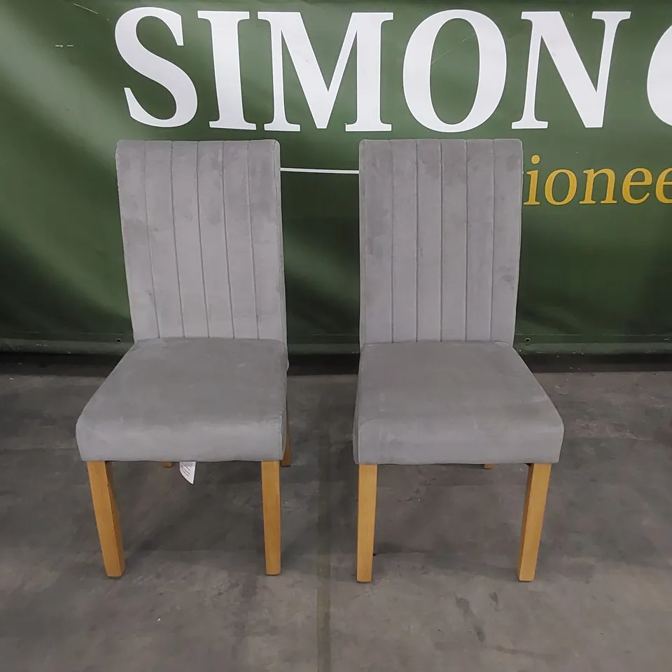 SET OF 2 SALISBURY GREY VELVET DINING CHAIRS WITH OAK LEGS