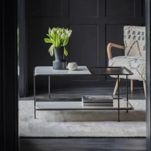 BOXED ATKIN & THYME MILLER MARBLE AND METAL COFFEE TABLE