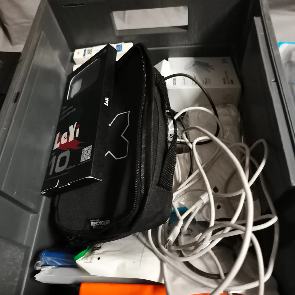 BOX OF APPROXIMATLY 20 ASSORTED MOBILE PHONE ACCESSORIES INCLUDING LEYI PHONE COVER , POWERBANK AND TEMPERED GLASS PROTECTOR 