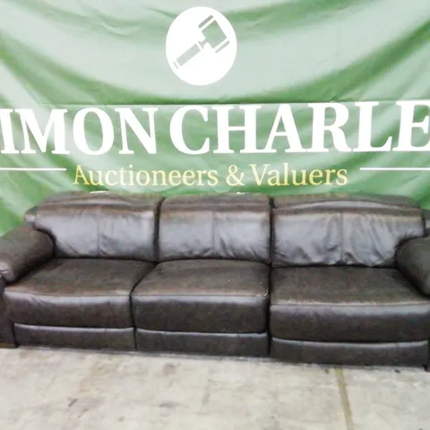 DESIGNER SOFOLOGY LAURENCE DARK BROWN LEATHER DUAL POWER RECLINING FOUR SEATER SOFA