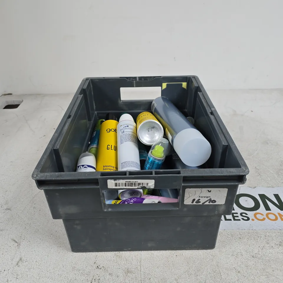 TOTE OF APPROXIMATELY 15 ASSORTED AEROSOL PRODUCTS TO INCLUDE WELLA PROFESSIONALS, SURE, BED HEAD, DOVE, GOT2B ETC