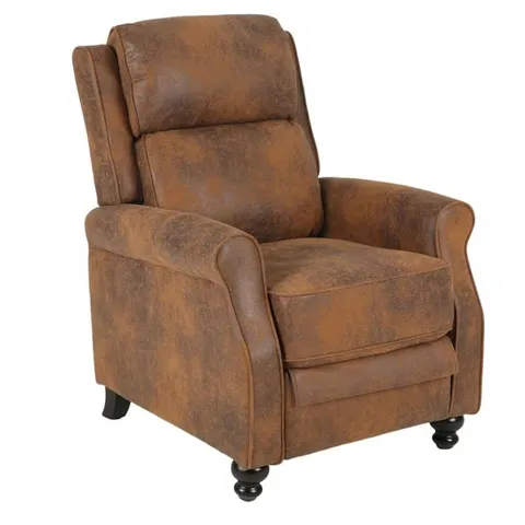 BOXED FAUX LEATHER MARY MANUAL RECLINER CHAIR - SUEDE BROWN (1 BOX)