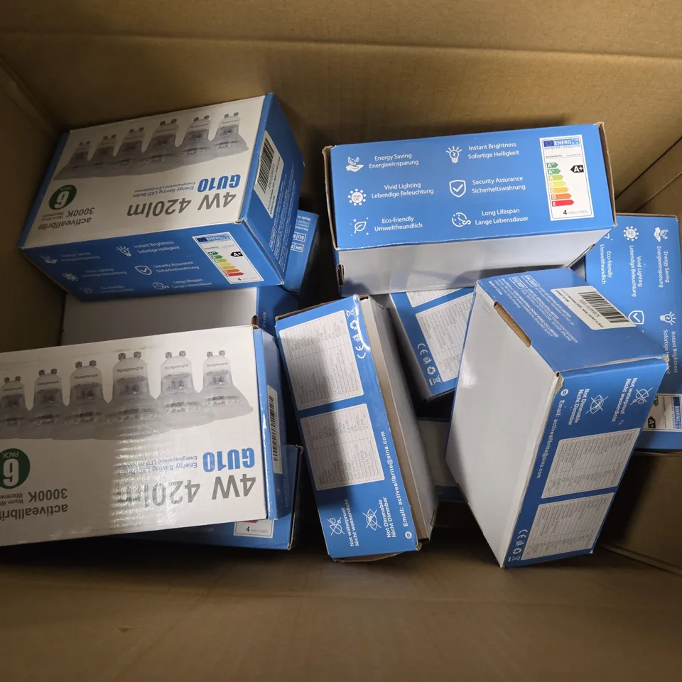 approximately 15 BOXED ACTIVEALLBRITE 4W 420LM GU10 3000K WARM WHITE (6 PACK)