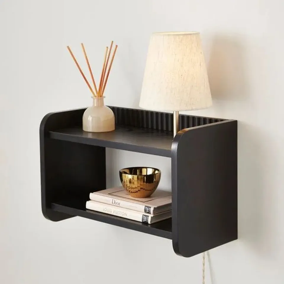 BOXED GEORGI RIBBED SHELVED WALL LIGHT - BLACK