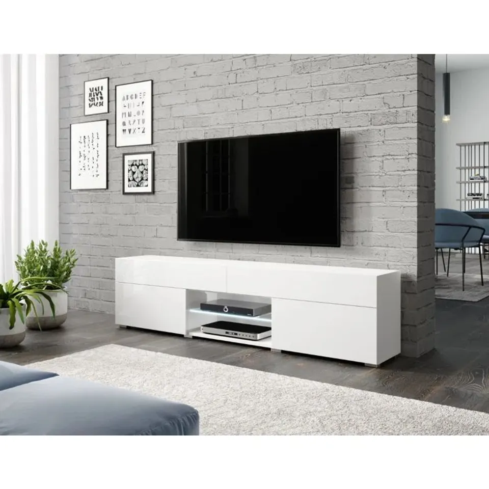 BOXED CARRERA TV STAND 180CM COLOUR: MATERA/WHITE GLOSS